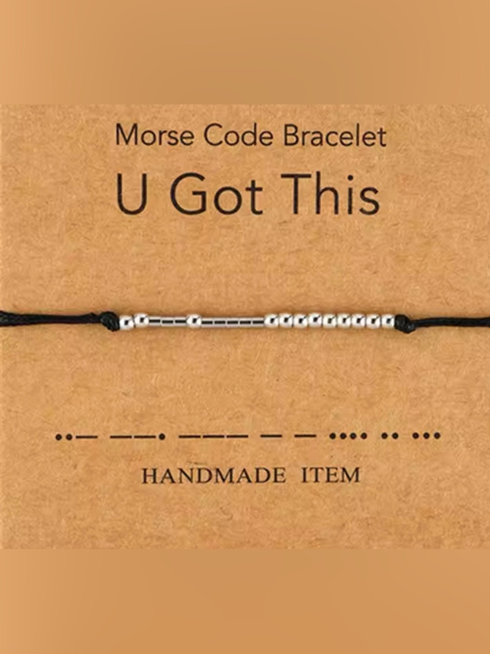 NWT Handmade Morse Code Bracelet "U Got This" - Silver Bead on Black Cord